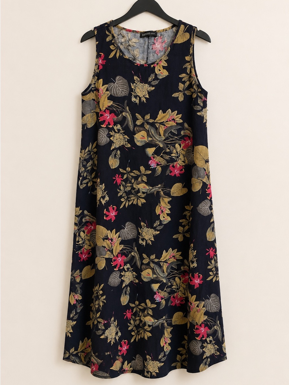 Zanzea 100% Cotton Floral Sleeveless Maxi Dress Black Botanical Print XXL